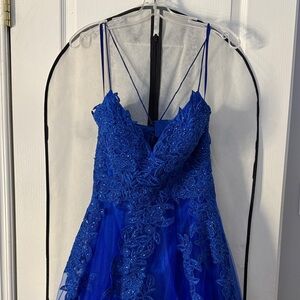 Amelia Couture Blue Lace Grad Dress